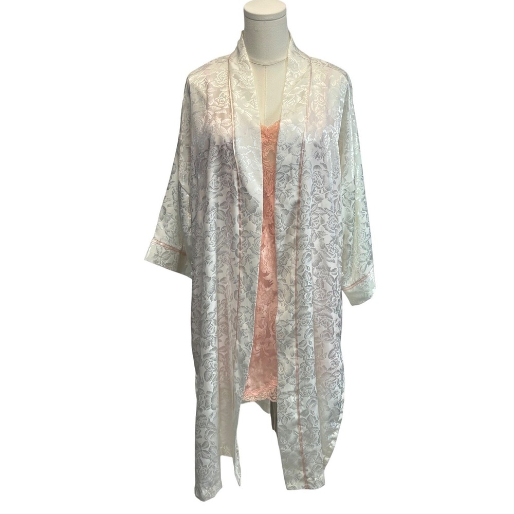VTG Victoria's Secret Slip Dress Robe Set Gold Label‎ Pink White Bridal Sz L